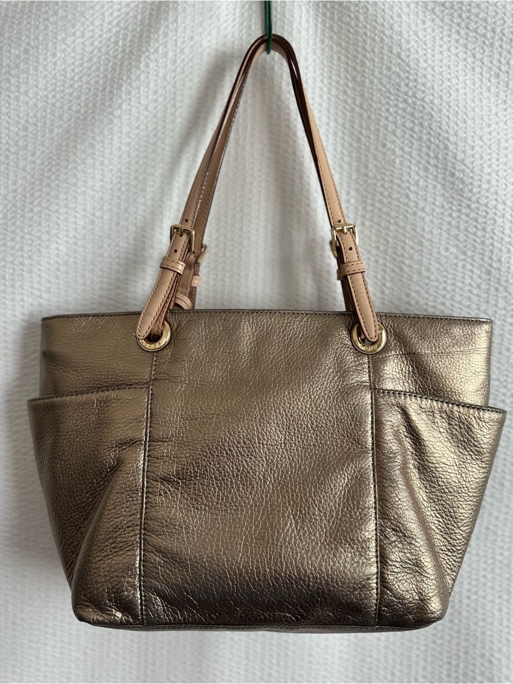 Michael Kors Metallic Bronze Gold Pebbled Leather Tote Bag Shoulder Purse - Picture 2 of 13